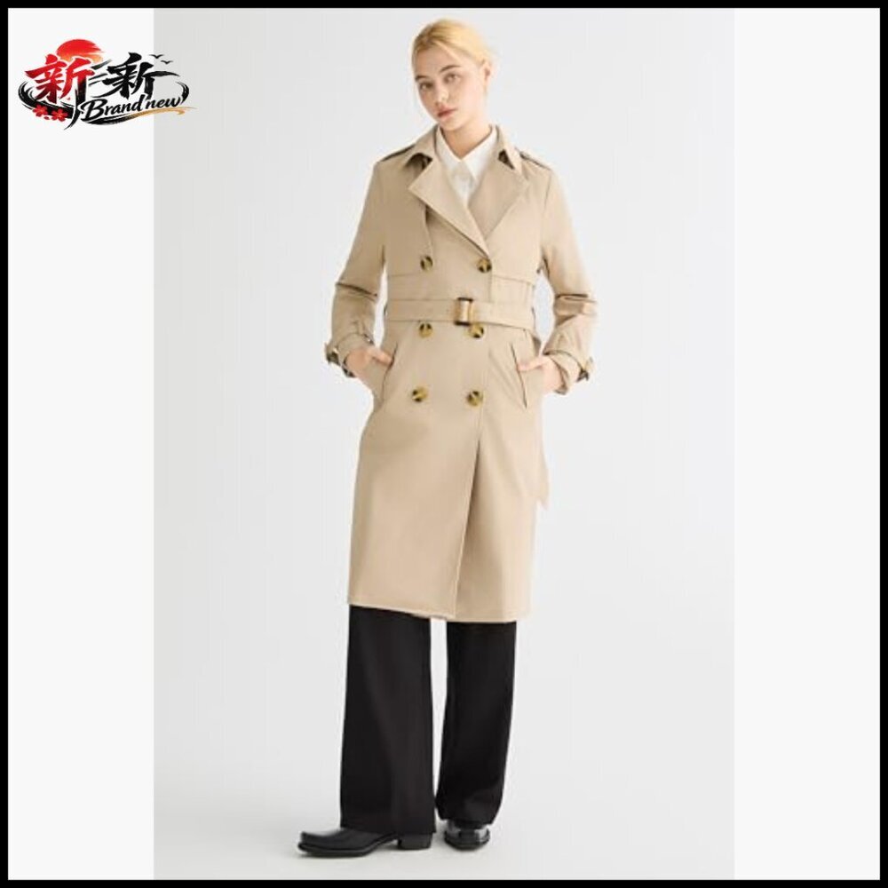 Women's 3/4 Length Double Breasted Trench Coat with Belt - Picture 6 of 7